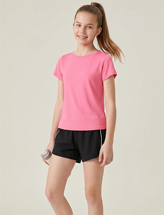 EXARUS Girls Athletic Shirts Quick Dry T Shirts Short Sleeve Tee Workout Activewear Soccer Sports Tops for Tween Kids - Image 2